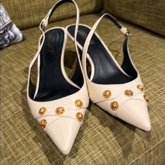 Versace Shoes - Versace Ivory Heels with Gold Embellishments